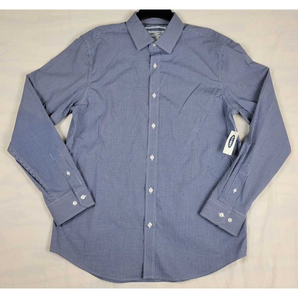 Old Navy Mens Slim Fit Signature Shirt Blue Gingham Built-In Flex L 143232-01